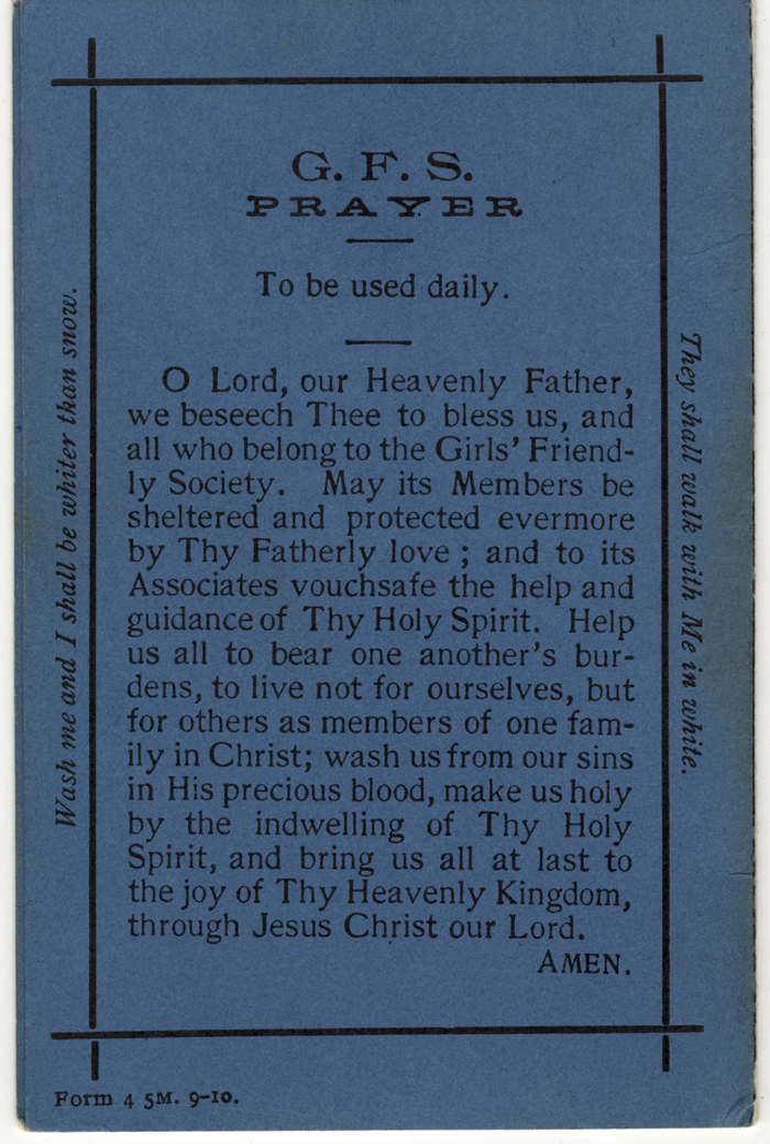girls friendly society prayer card 1912