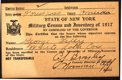 military census and inventory card 1917 isley george 
