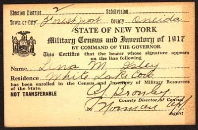 military census and inventory card 1917 isley lena m