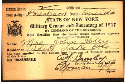 military census and inventory card 1917 isley mrs john 