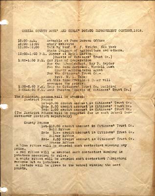 boys and girls potato contest itinerary 1918
