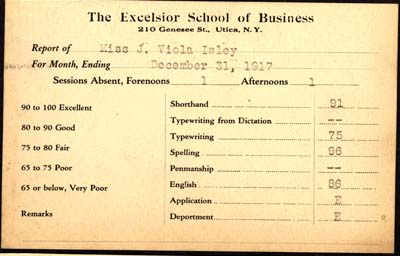 excelsior school of business report card isley j viola december 31 1917
