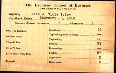excelsior school of business report card isley j viola february 28 1918