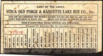 utica old forge and raquette lake bus ticket 1918