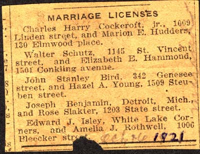 cockeroft schutz bird benjamin isley marriage license notice oct 16 1921