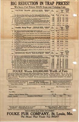 fouke fur company price list 1922