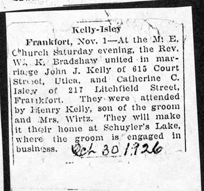kelly john j isley catherine c married october 30 1926