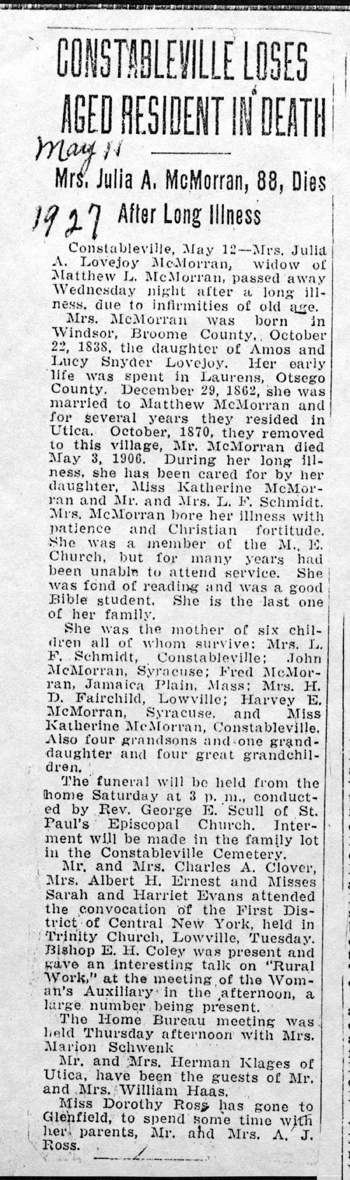 mcmorran julia a obit may 11 1927