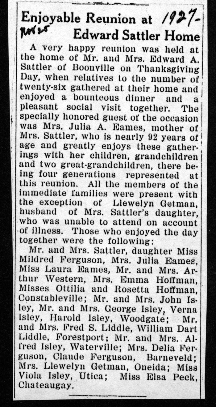 sattler edward eames julia family reunion thanksgiving day 1927