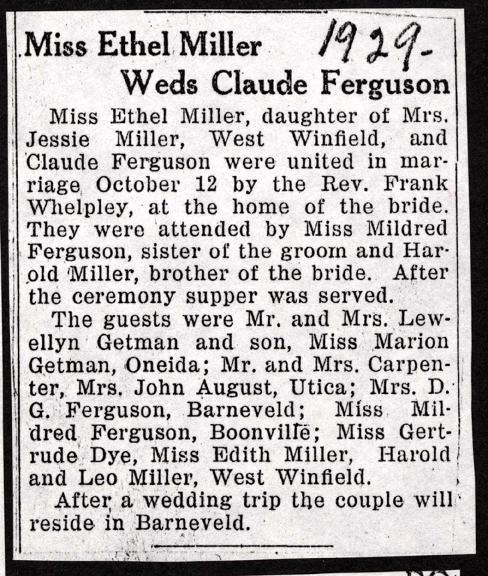 ferguson claude miller ethel married october 12 1929