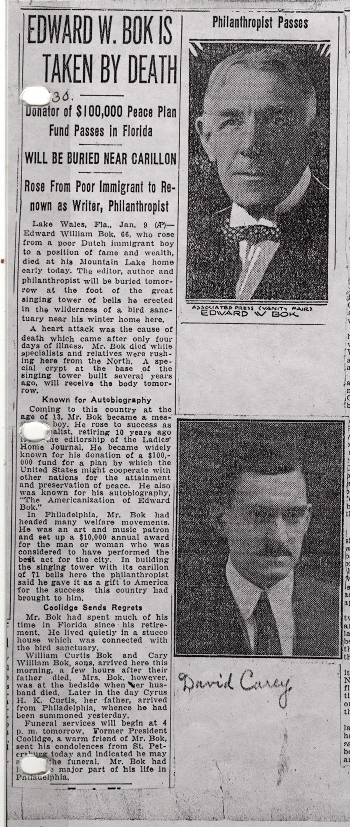 bok edward w obit january 9 1930