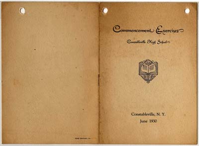 constableville highschool commencement excercises booklet june 1930 front