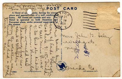 post card to mrs john g isley from vi september 28 1931 back