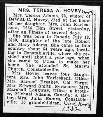 hovey teresa adams wife of dewitt c obit november 8 1932