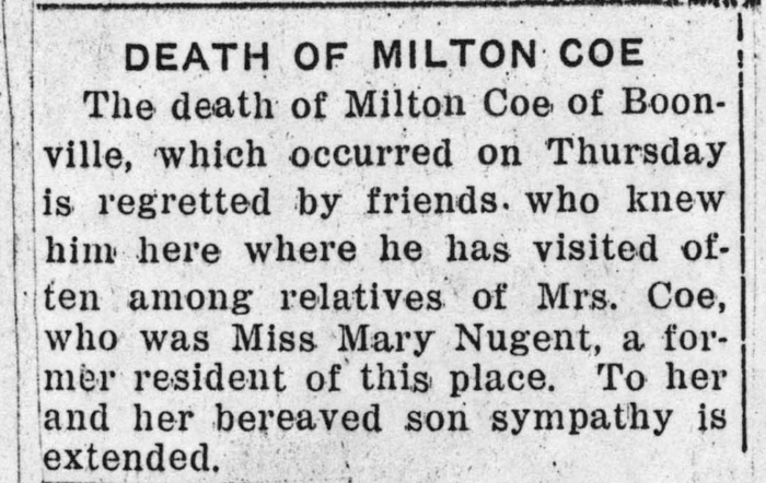 coe milton husband of nugent mary obit december 19 1935