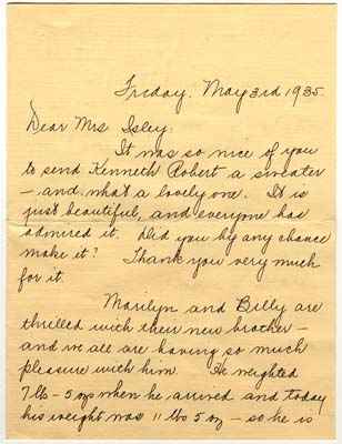 letter from lydia s hesse to mrs isley may 3 1935 page 1