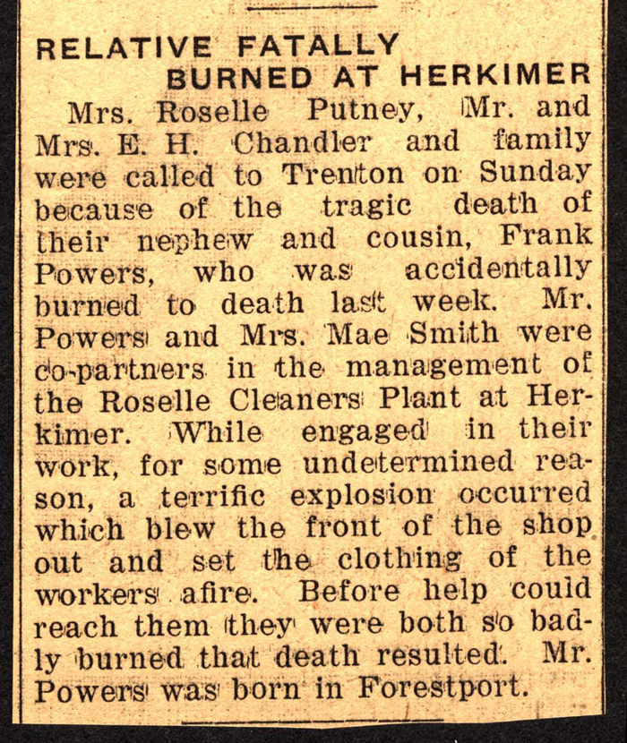 frank powers and mae smith fatally burned in roselle cleaners plant explosion 1936