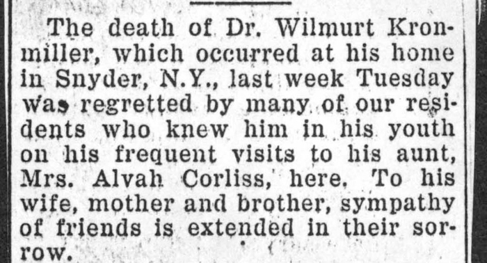 kronmiller dr wilmurt obit july 1936