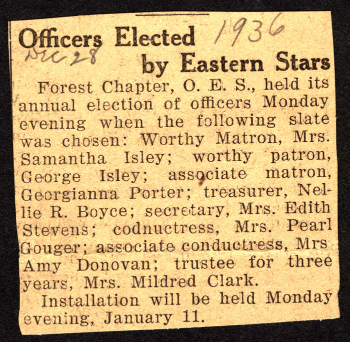 order of eastern star elects officers december 28 1936