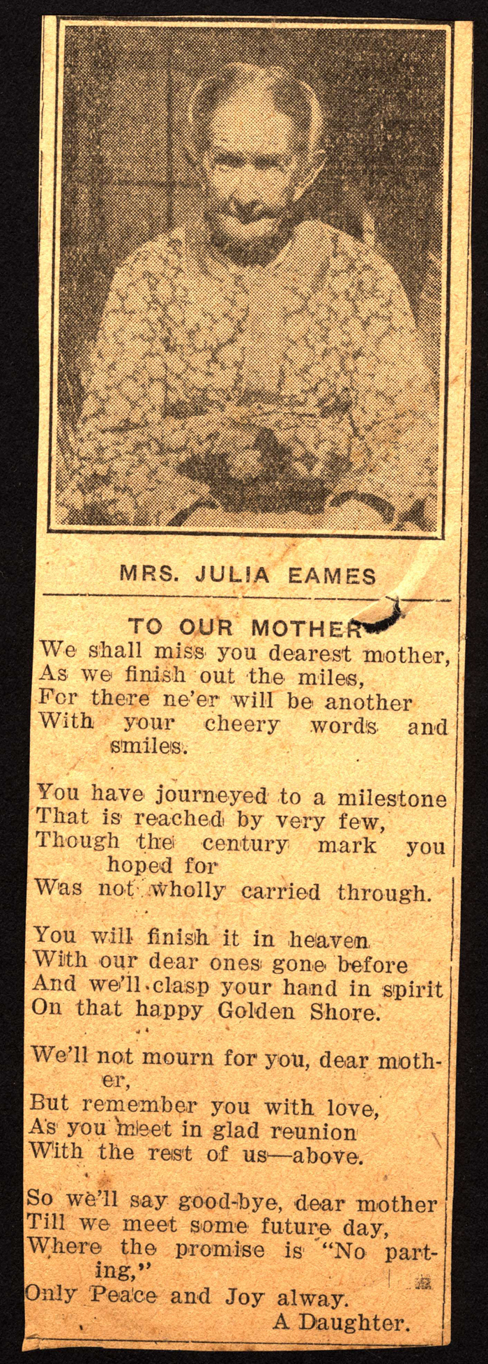 poem submitted by daughter for julia adams eames 1936