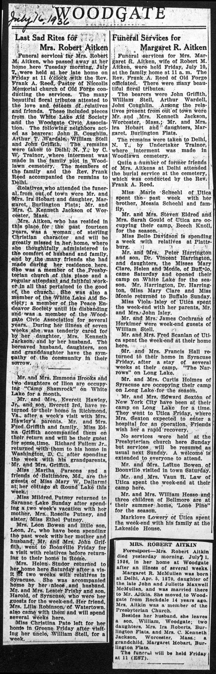 woodgate news july 16 1936