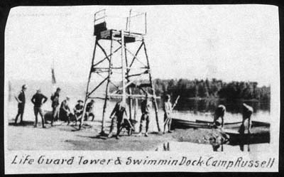 camp russell life guard tower and swimming dock