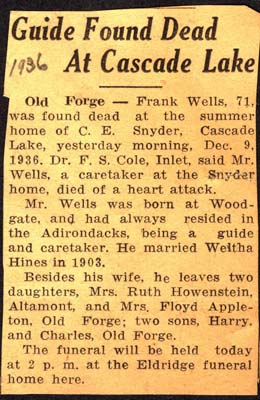 guide found dead at cascade lake wells frank husband of hines weltha december 9 1936