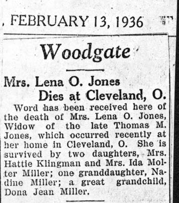 jones lena o wife of thomas m obit february 1936