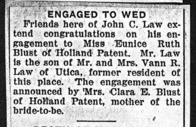law john c engaged to blust eunice ruth january 16 1936