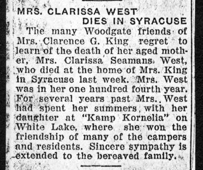 west clarissa seamans mother of king mrs clarence g obit march 5 1936