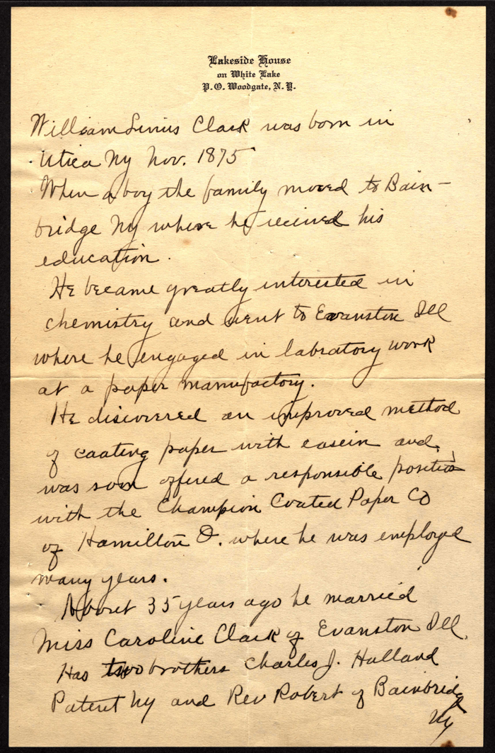 hand written obit for clark william linus son of linus royal obit november 30 1937