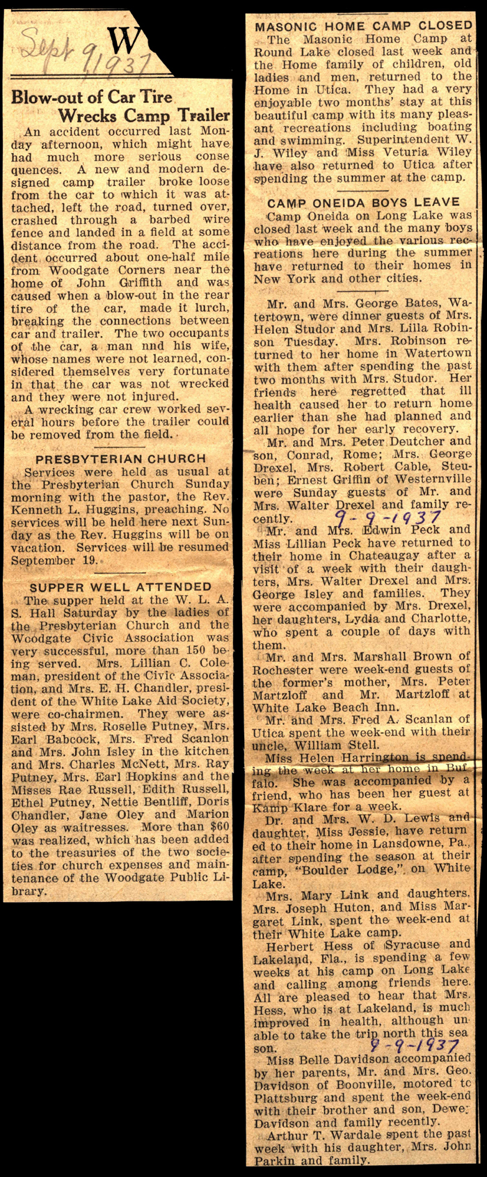 woodgate news september 9 1937 page 1