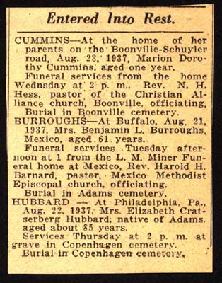 cummins dorothy marion burroughs mrs benjamin l hubbard elizabeth cratsenberg death notices 1937