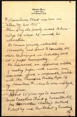 hand written obit for clark william linus son of linus royal obit november 30 1937