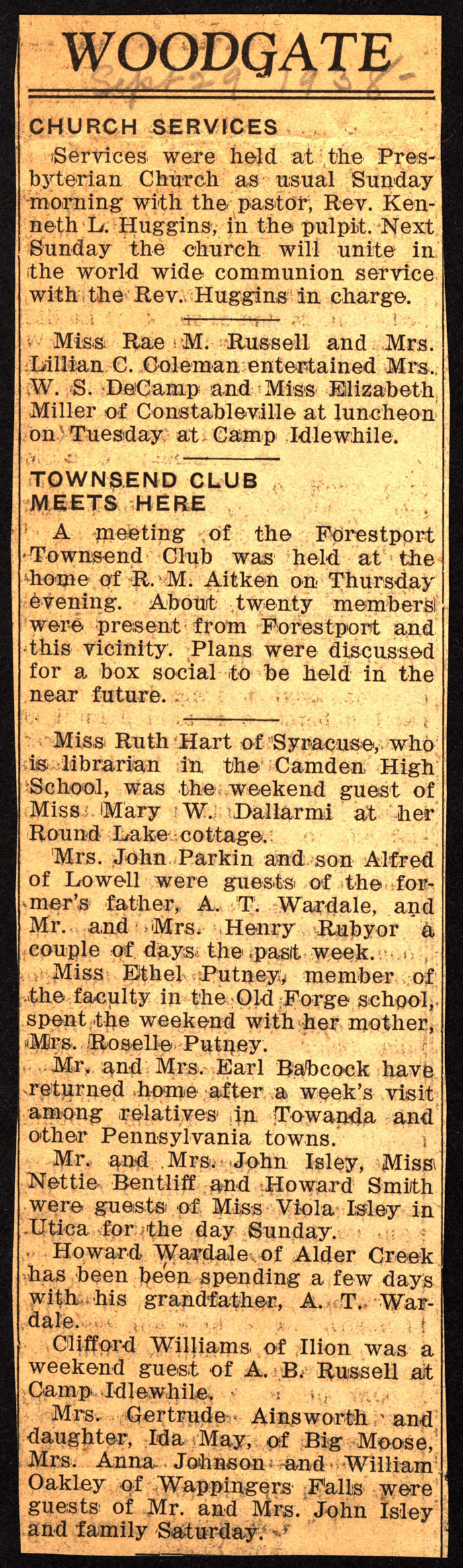 woodgate news september 29 1938