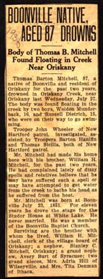 body of thomas barton mitchell found floating in creek near oriskany july 27 1938