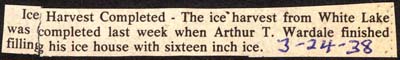 white lake ice harvest completed by arthur t wardale march 24 1938