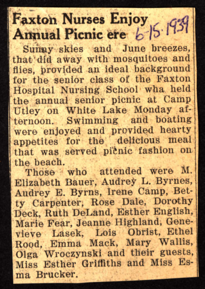 faxton nurses enjoy annual picnic june 15 1939