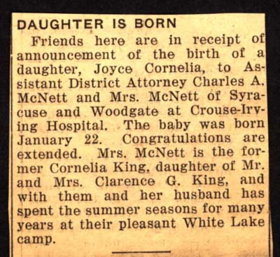 joyce cornelia born to asst district attorney charles a mcnett and cornelia king mcnett january 22 1939