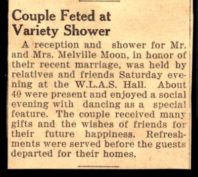 melville moon and dorothy griffith feted at variety shower in honor of their marriage december 1939