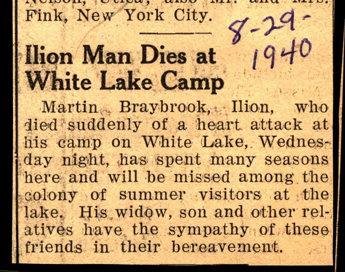 martin braybrook dies at his white lake camp august 1940