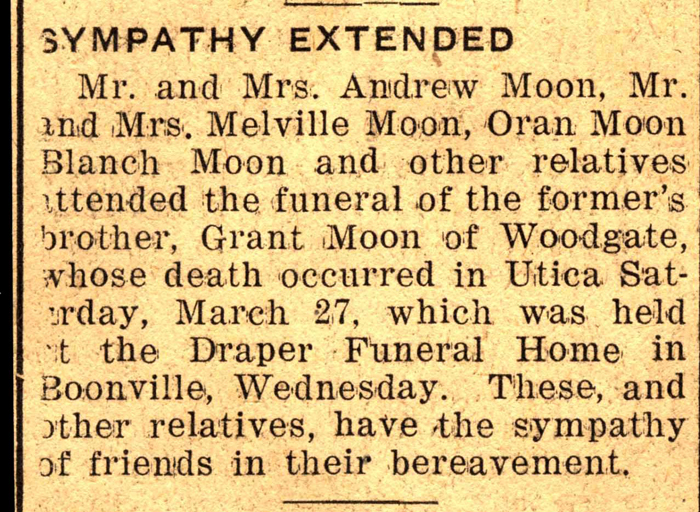 moon grant brother of andrew and oran moon obit march 27 1940