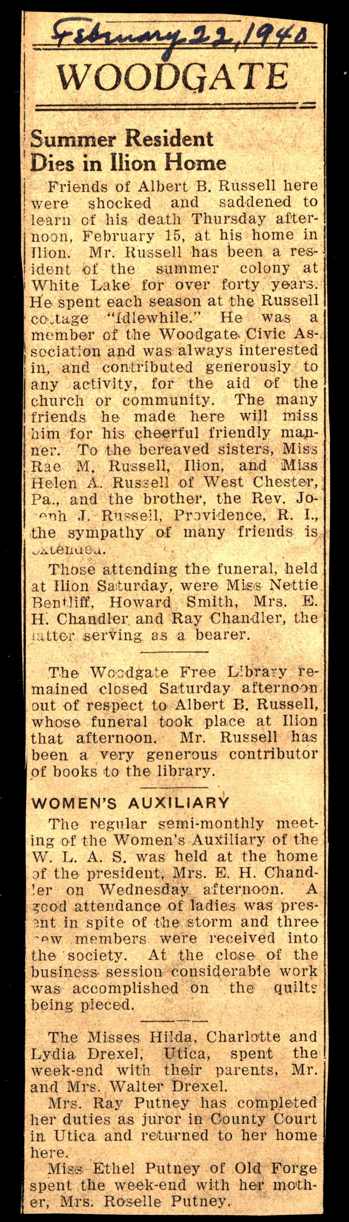woodgate news february 22 1940