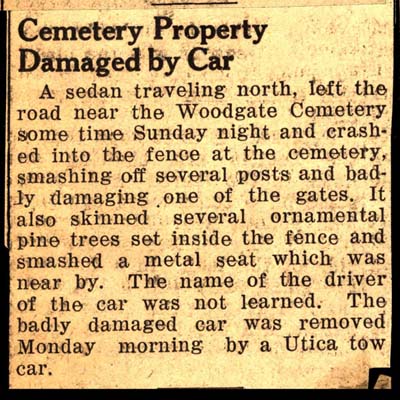 cemetery property damaged by car june 1940