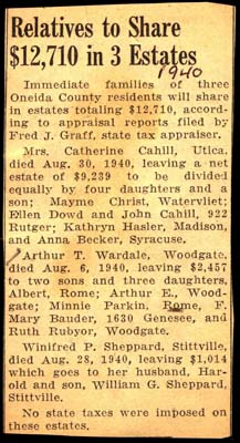 relatives to share 12710 dollars in 3 estates 1940