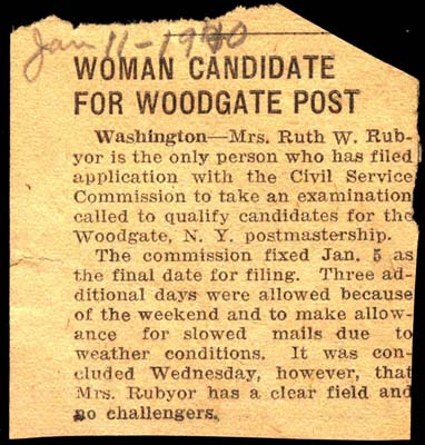 ruth rubyor candidate for postmistress january 11 1940