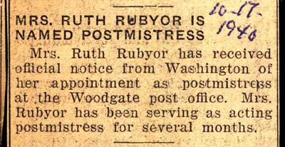 ruth rubyor named postmistress october 17 1940
