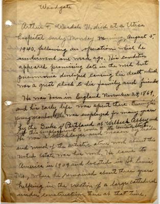 wardale arthur t hand written obit page 1 august 5 1940