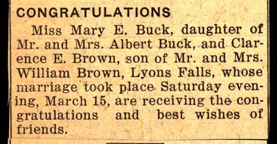 brown clarence e and buck mary e wed march 15 1941