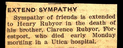 clarence rubyor brother of henry rubyor dies july 1941